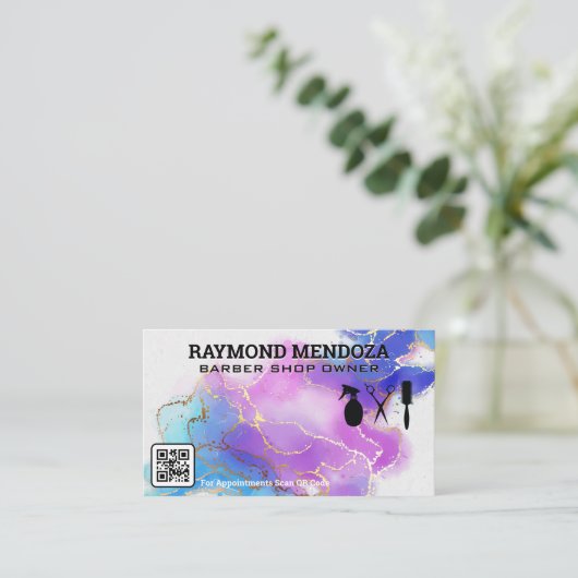 Salon Tools | QR-code | Waterverf goudolie Visitekaartje (Staand voorkant)