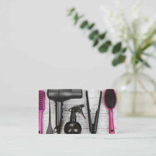 Salon Tools Roze en Zwart Visitekaartje Foto Afsprakenkaartje (Staand voorkant)