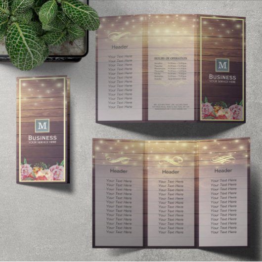 Salon Tri-Fold Brochures Hood Floral String Lights