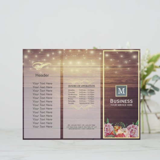 Salon Tri-Fold Brochures Hood Floral String Lights (Staand voorkant)