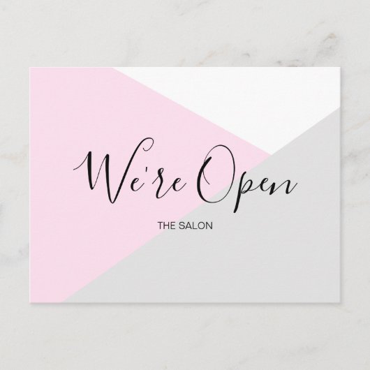 Salon Veiligheid: Moderne Roze en Grijze Heropenin Briefkaart (Voorkant)