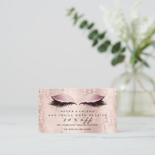 Salon Verwijzing Kaart Make-up Artiest Pink Lash D (Staand voorkant)