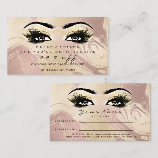 Salon Verwijzing Kaart Marble Make-up Lashes Exten (Voorkant / Achterkant)