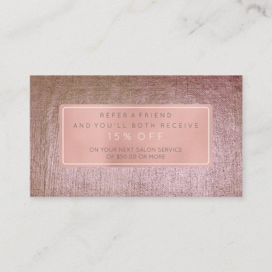 Salon Verwijzing Kaart Roze Goud Roos Brush Metall (Voorkant)