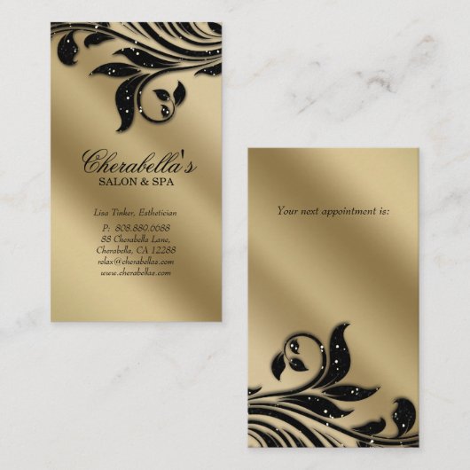 Salon Visitekaartje Elegant Black Gold Afsprakenkaartje (Voorkant / Achterkant)