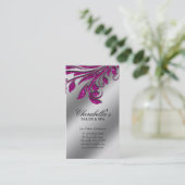 Salon Visitekaartje Elegant Pink Silver Glitter HP Afsprakenkaartje (Staand voorkant)