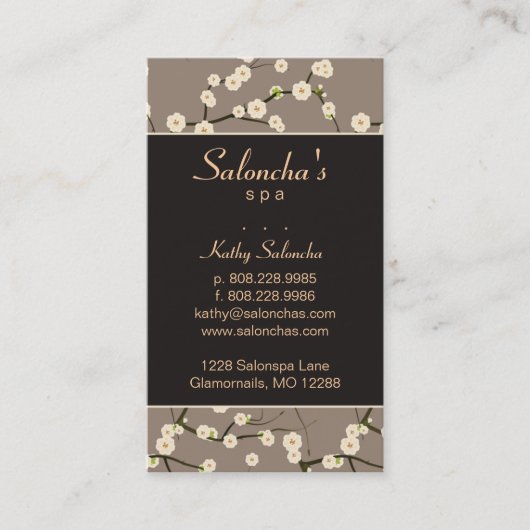 Salon Visitekaartje spa cherry blossom brown (Voorkant)