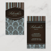 Salon Visitekaartje spa damask strepen blauw bruin (Voorkant / Achterkant)