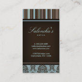 Salon Visitekaartje spa damask strepen blauw bruin (Achterkant)