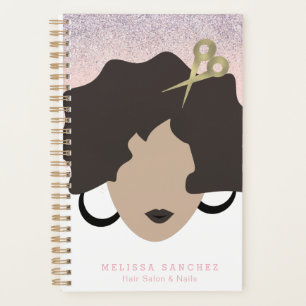 Salon Vrouw Bruin Haar Nep Goud Glitter Schoonheid Planner