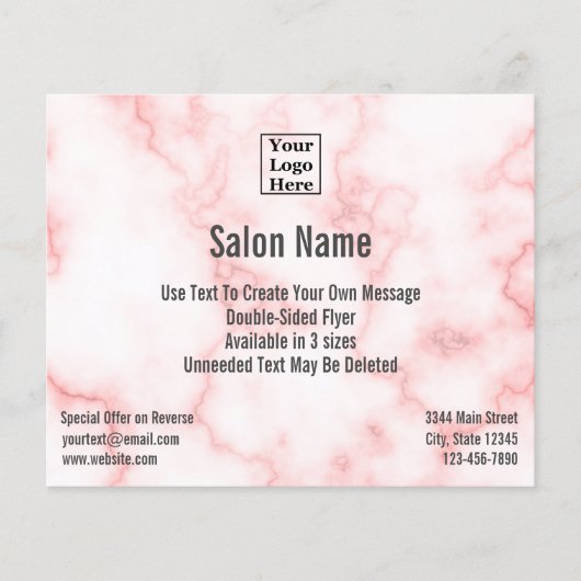 Salon Your Logo here on Elegant Faux Roze Marmer Flyer (Voorkant)