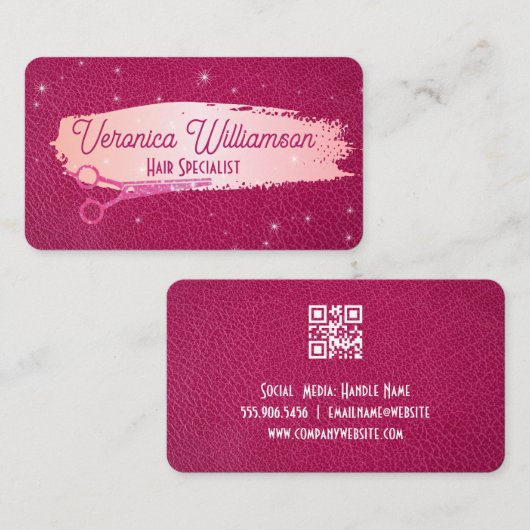 salonschaar | roze leder | Sparkles Visitekaartje (Voorkant / Achterkant)