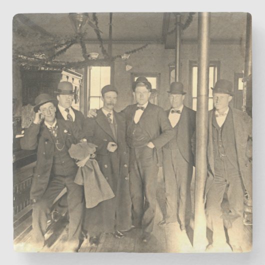 Saloon Bar Interior Mannen Man Cave 1890's Fotopub Stenen Onderzetter (Voorkant)