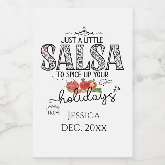 Salsa Breng Vuur in Je Feestdagen Bloemrijk Rood Voedselcontainer Etiket (Enkel label)