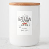 Salsa Breng Vuur in Je Feestdagen Bloemrijk Rood Voedselcontainer Etiket (Voorkant)