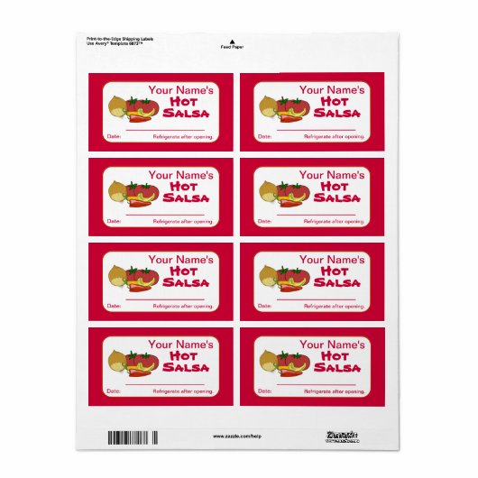 Salsa Custom Canning Jar Stickers gepersonaliseerd (Full Sheet)