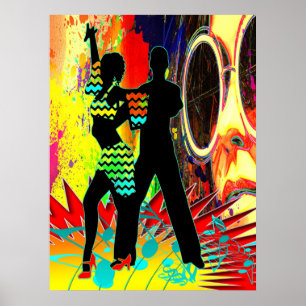 Salsa Dance Couple Neon Colors Poster