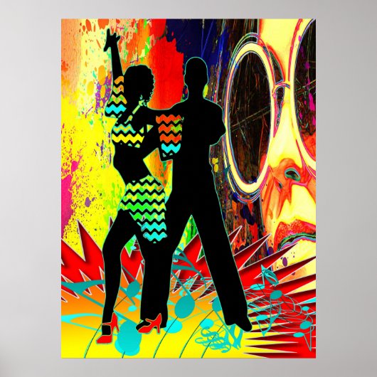 Salsa Dance Couple Neon Colors Poster (Voorkant)