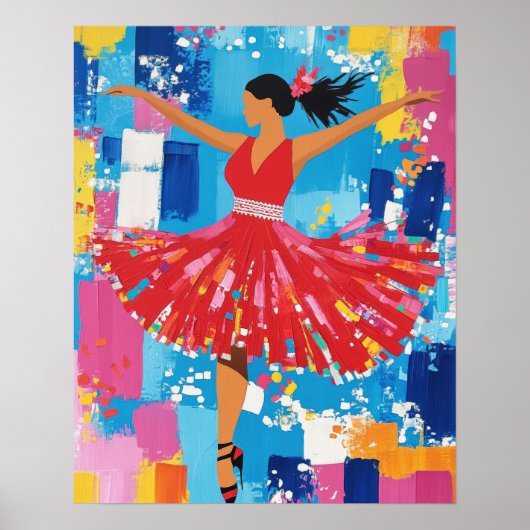 Salsa Dancer Red Dress Abstracte muurkunst Poster (Voorkant)