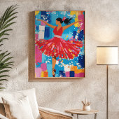 Salsa Dancer Red Dress Abstracte muurkunst Poster