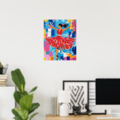Salsa-danser rode jurk abstracte wandkunst poster (Thuiskantoor)