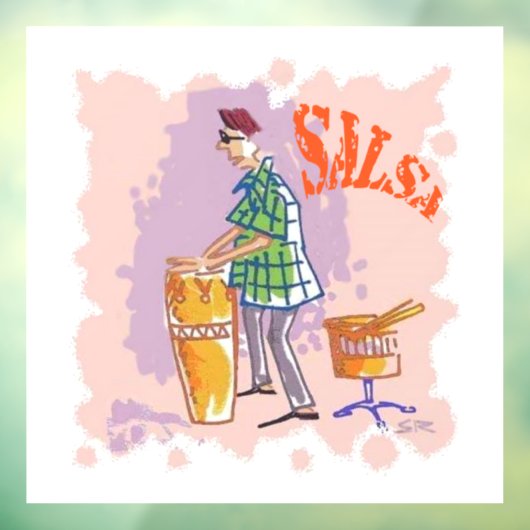Salsa Drummer I wit venster vastklampen Raamsticker (Vel 3)