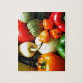 Salsa groenten, tomaat, paprika's, uien legpuzzel (Verticaal)