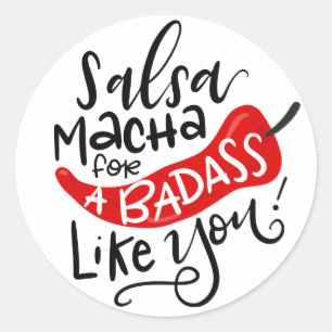 Salsa Macha Etiket, met de hand geletterd Ronde Sticker