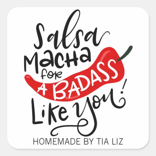 Salsa Macha met de hand geletterd voedseletiket Vierkante Sticker (Voorkant)