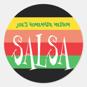 Salsa pot met leuke kleurrijke strepen ronde sticker