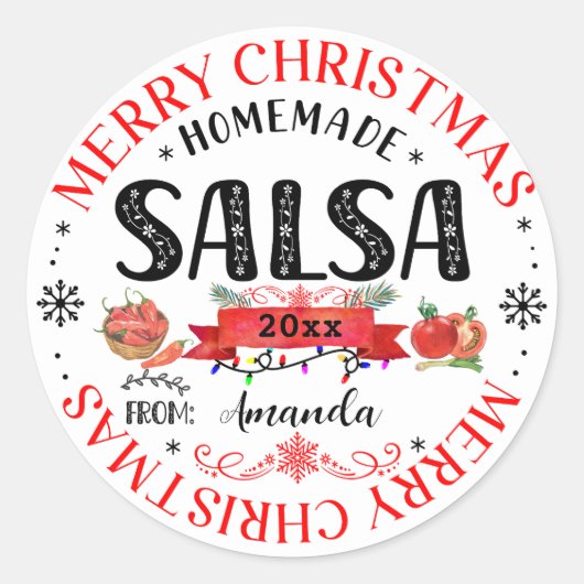 Salsa Thuisgemaakt Prettig Kerstmis Naam Pot dekse Ronde Sticker (Voorkant)