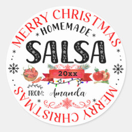 Salsa Thuisgemaakt Prettig Kerstmis Naam Potdeksel Ronde Sticker