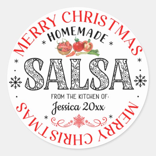 Salsa Zelfgemaakt Prettig Kerstfeest Vanuit de Keu Ronde Sticker (Voorkant)