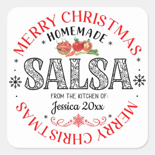 Salsa Zelfgemaakt Prettig Kerstfeest Vanuit de Keu Vierkante Sticker (Voorkant)