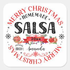 Salsa Zelfgemaakt Prettig Kerstmis Naam Potdeksel Vierkante Sticker