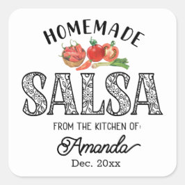 Salsa Zelfgemaakt Uit de Keuken van Naam Potdeksel Vierkante Sticker