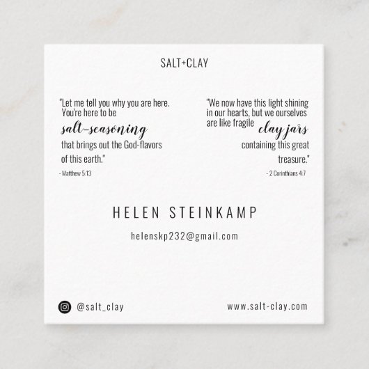 SALT+CLAY-Visitekaartjes  Vierkante Visitekaartje (Voorkant)