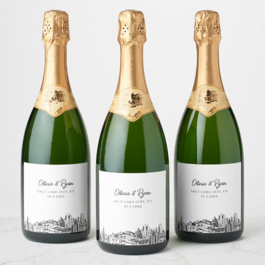 Salt Lake City Bruiloft Champagne Label Sparkling Wijnetiket (Flessen)
