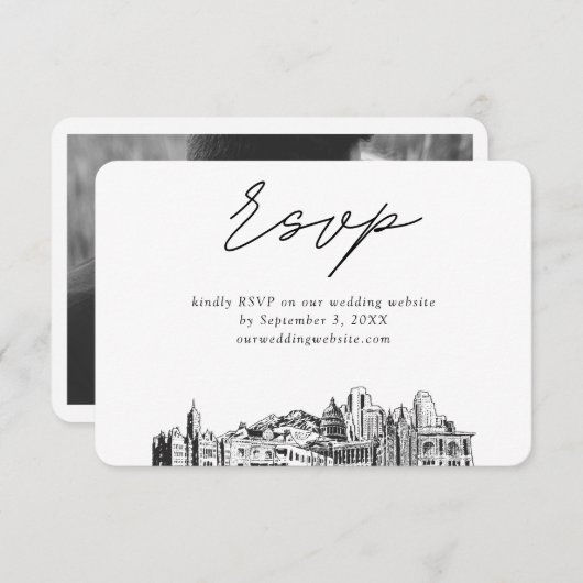 Salt Lake City Bruiloft Minimalistische schets RSV Informatiekaartje (Voorkant / Achterkant)