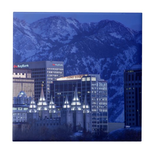 Salt Lake City Downtown Winter Skyline Tegeltje (Voorkant)