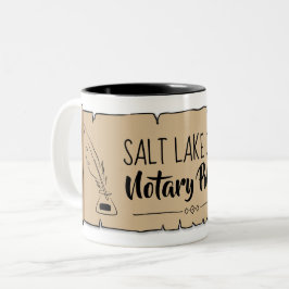 Salt Lake City Notarle Public Scroll Feather Quill Tweekleurige Koffiemok
