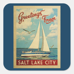 Salt Lake City Sailboat Vintage Travel Utah Vierkante Sticker