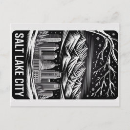Salt Lake City Skyline Black and White Woodcut  Briefkaart