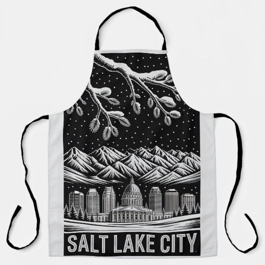 Salt Lake City Skyline Black and White Woodcut  Schort (Voorkant)