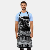Salt Lake City Skyline Black and White Woodcut  Schort (Gedragen)