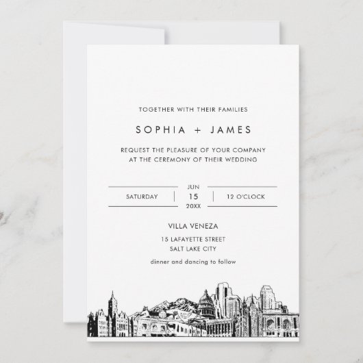 Salt Lake City Skyline bruiloft uitnodiging (Voorkant)
