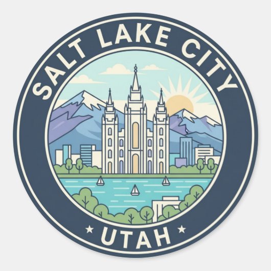 Salt Lake City Skyline Utah Ronde Sticker (Voorkant)