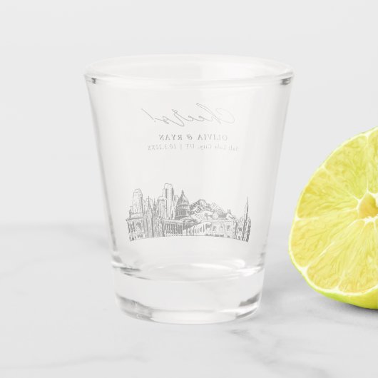 Salt Lake City Trouwgunst Gepersonaliseerde Proost Shot Glas (Achterkant)