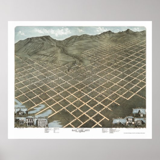 Salt Lake City, UT Panoramic Map - 1870 Poster (Voorkant)