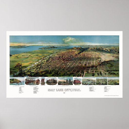 Salt Lake City, UT Panoramic Map - 1891 Poster (Voorkant)